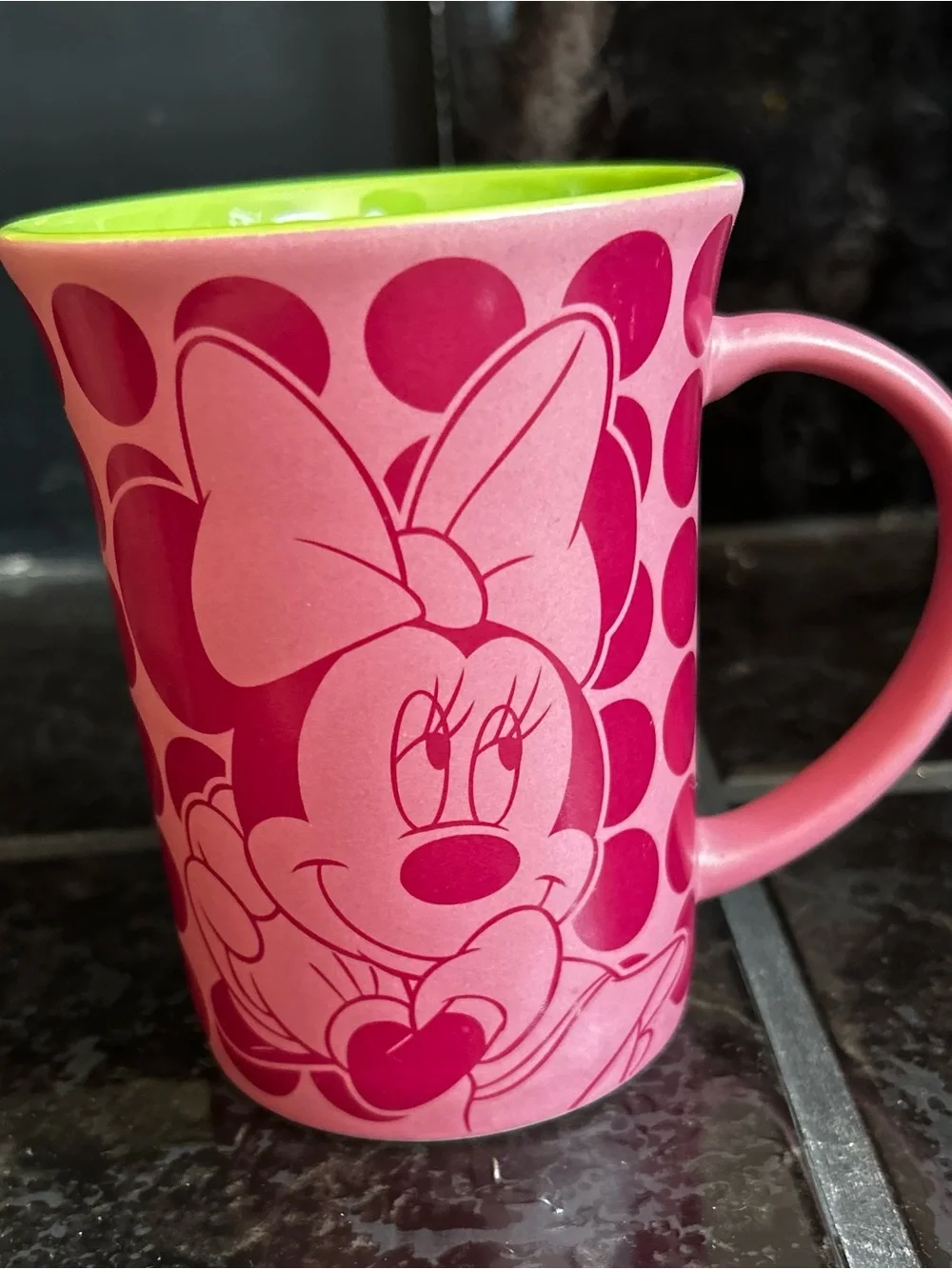 Walt Disney World Minnie Mouse Pink Polka Dot & Lime Green Mug Authentic